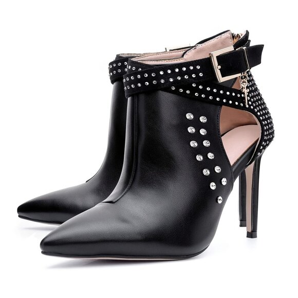 Women's Rhinestone Ankle Boots Pointed Toe Zipper Party Shoes - Picture 3 of 5